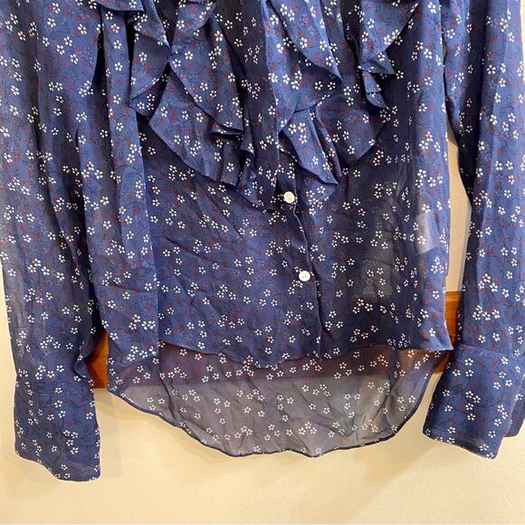 Veronica Beard Finley Silk Ruffle Tie Neck Blouse Dark Blue Floral Women’s Sz 0 - Picture 14 of 16